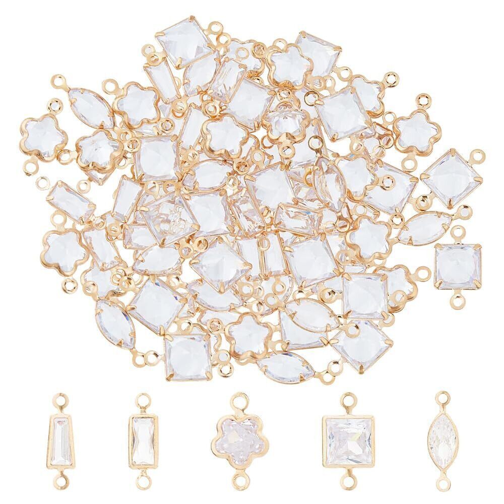 8917 80Pcs 5 Styles Cubic Zirconia Link Charm Alloy Rhinestone Connectors